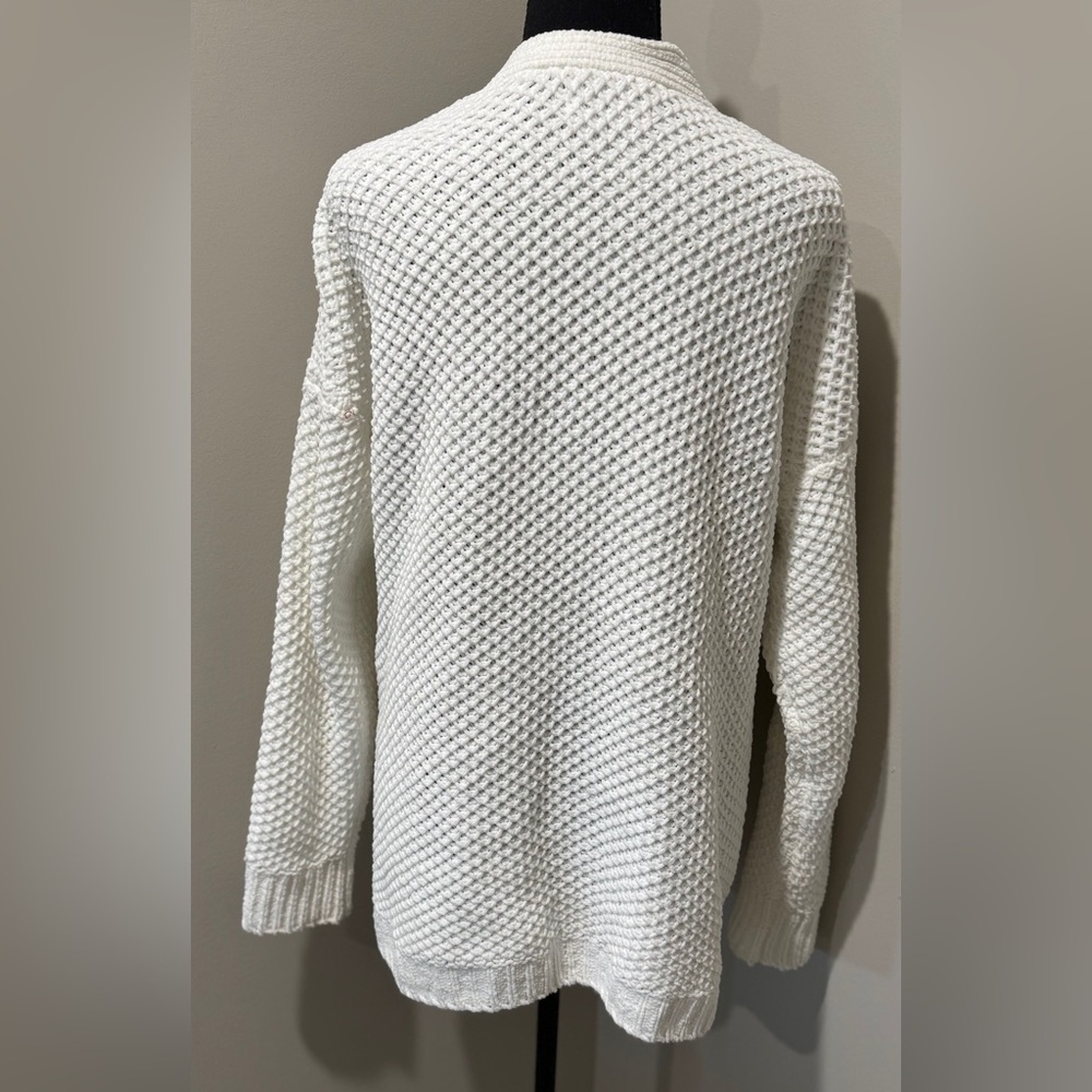 Hollister Womens Chunky Knit‎ Cardigan Sweater White Cable Knit Open Front M - Picture 3 of 4